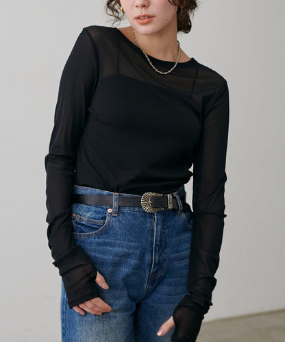 【LARUTA】網紗薄紗套頭衫