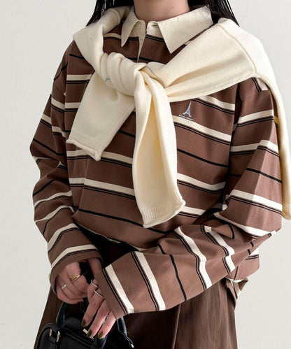 多色條紋長袖T恤