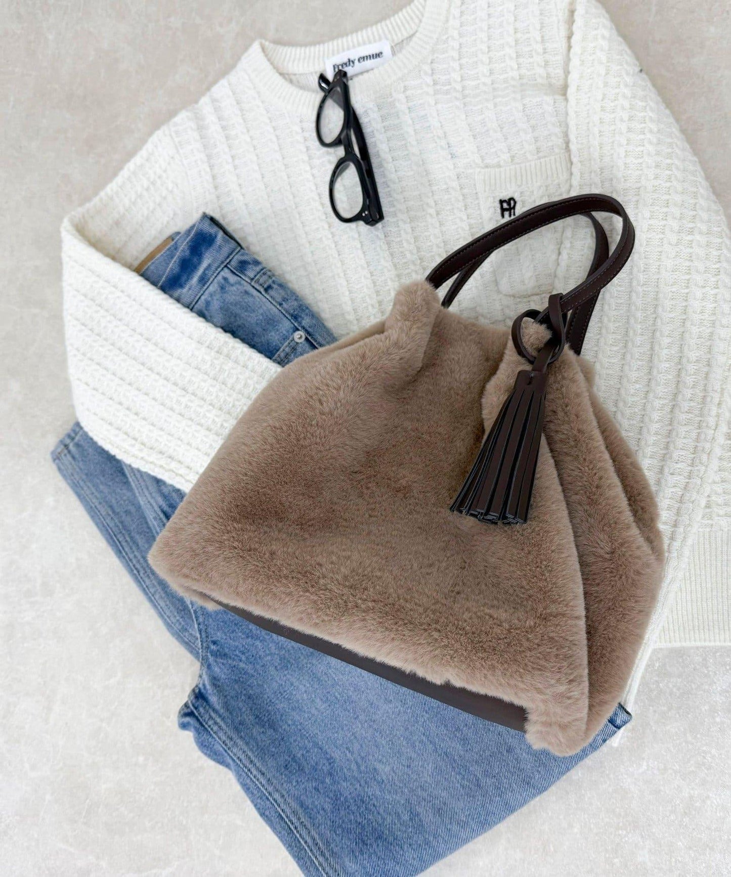 帶流蘇環保仿皮草兩用托特包