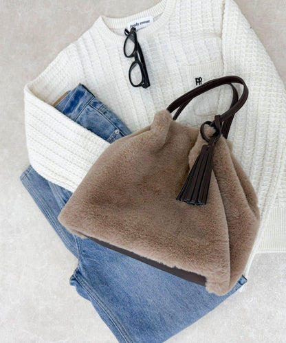 帶流蘇環保仿皮草兩用托特包