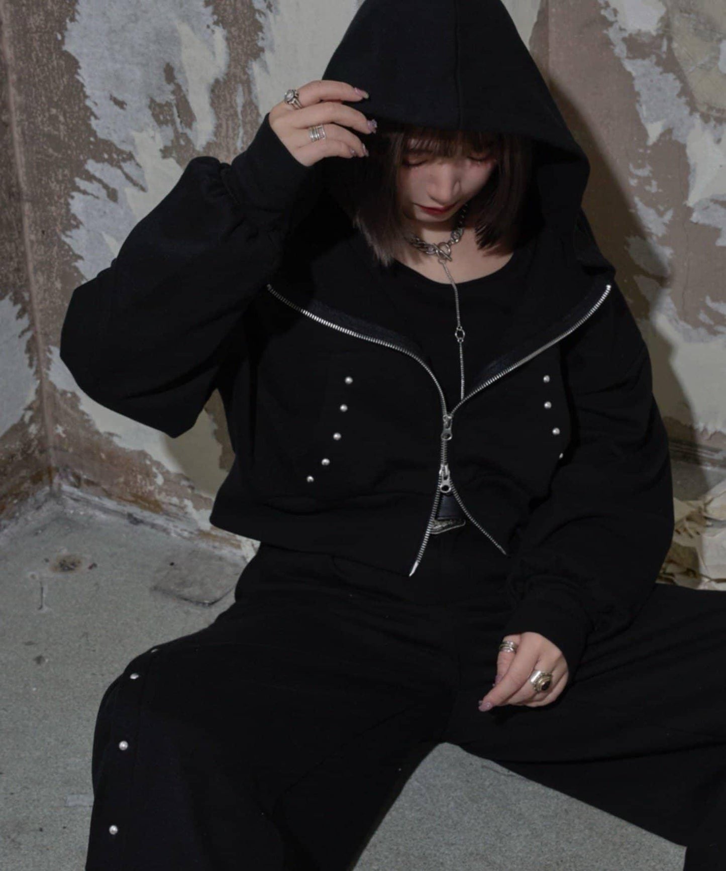 【Mavie..7】鉚釘裝飾衛衣連帽衫