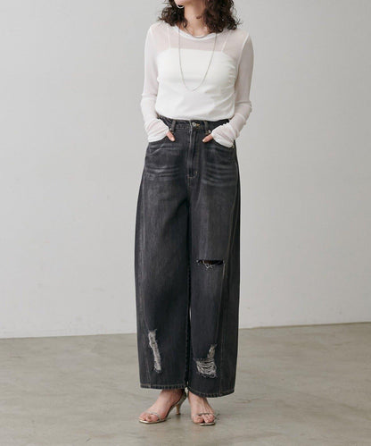 【LARUTA】網紗薄紗套頭衫