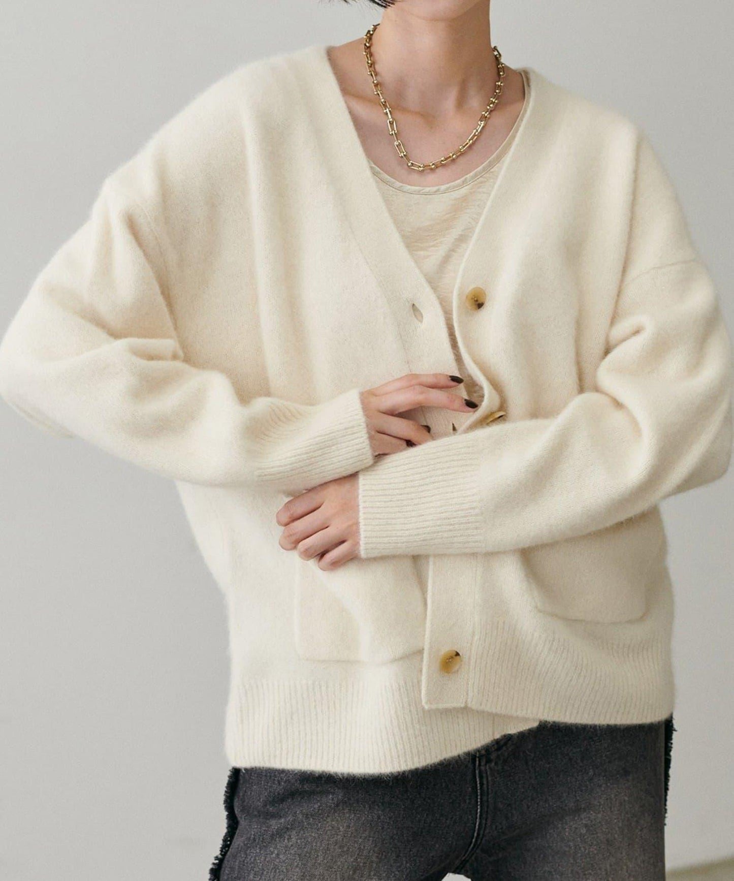 【LARUTA】狐狸毛羊毛蓬鬆開衫