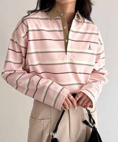 多色條紋長袖T恤