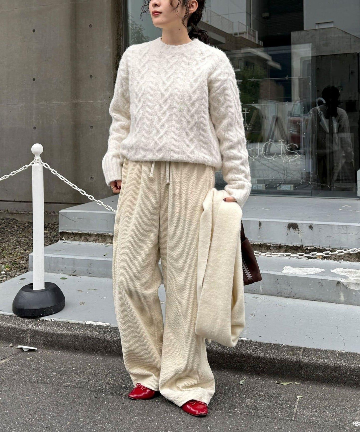 蓬鬆花紋針織套頭衫