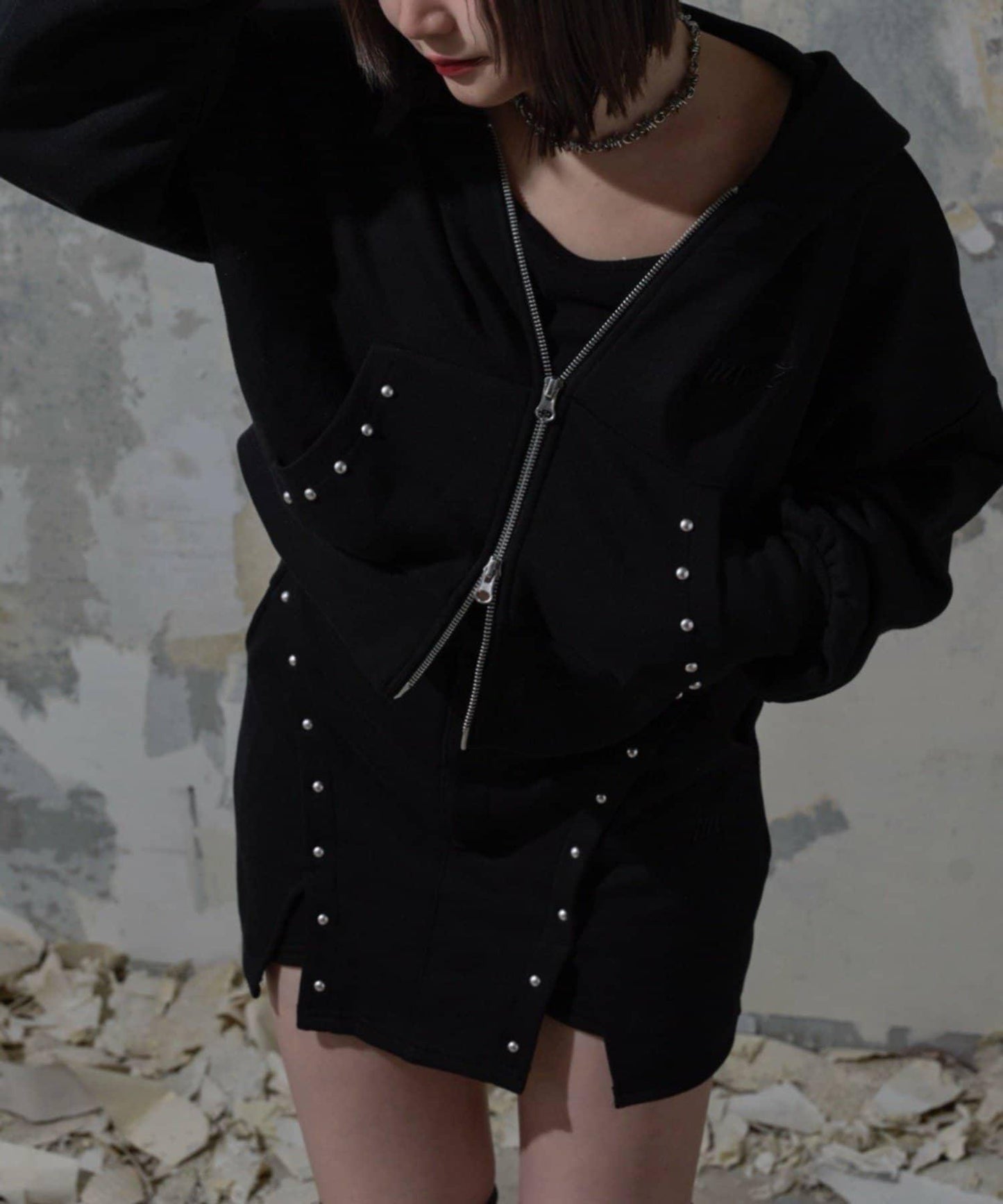 【Mavie..7】鉚釘裝飾迷你半身裙