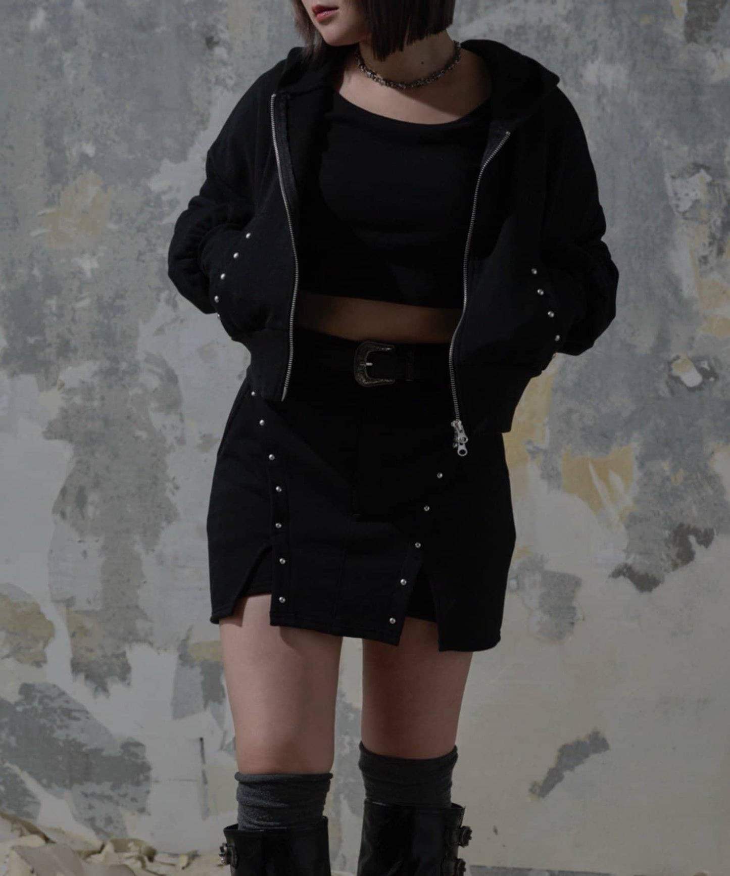 【Mavie..7】鉚釘裝飾迷你半身裙