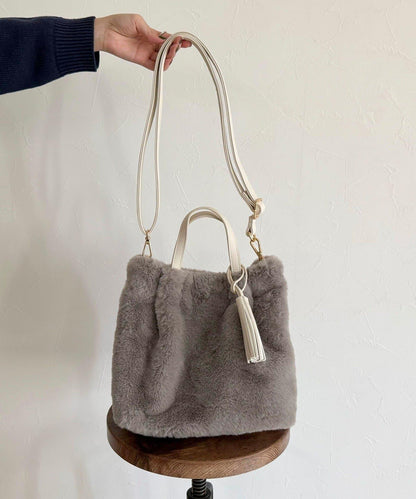 帶流蘇環保仿皮草兩用托特包