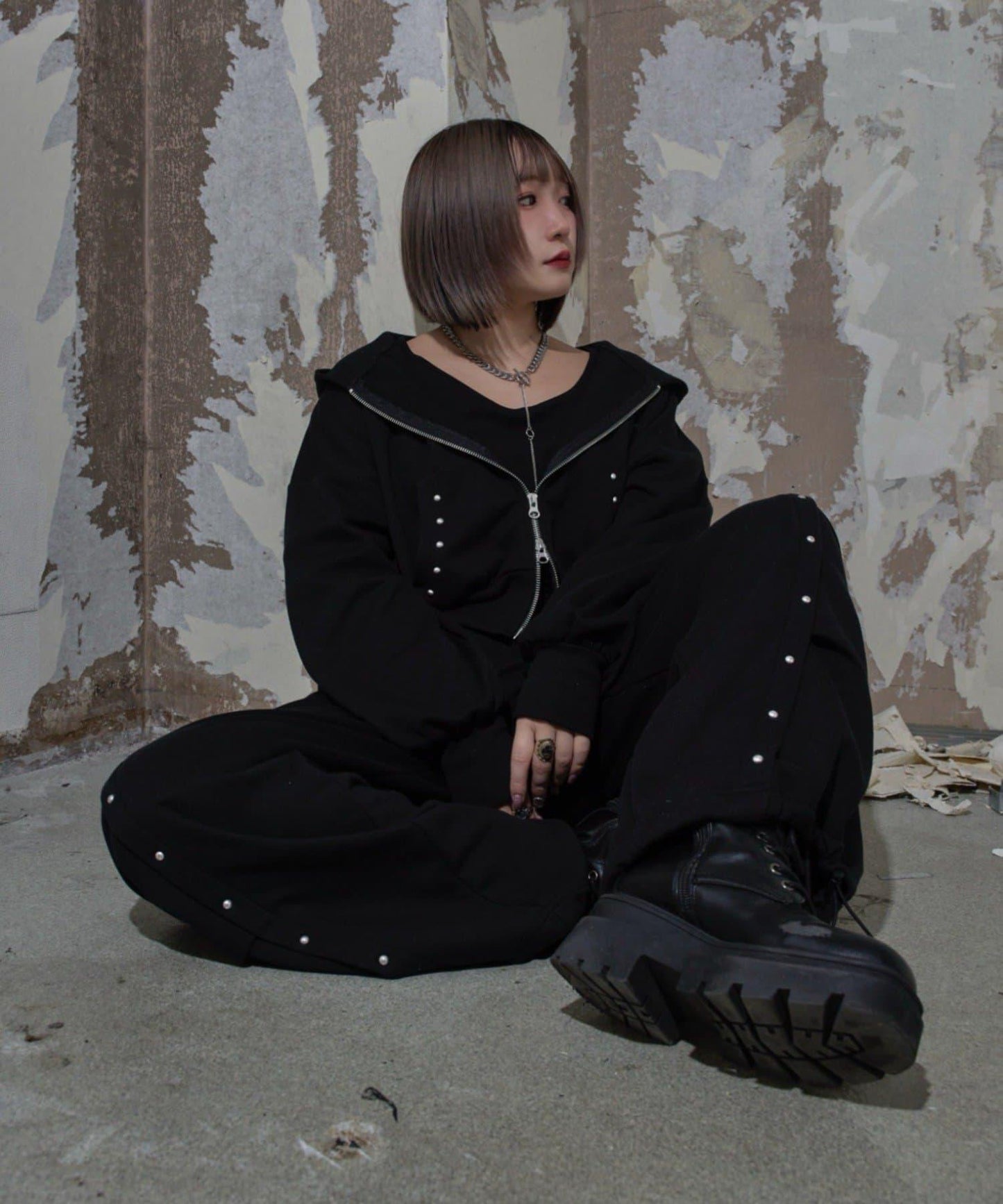 【Mavie..7】鉚釘裝飾衛衣連帽衫