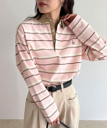 多色條紋長袖T恤