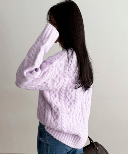 蓬鬆花紋針織套頭衫