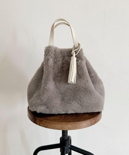 帶流蘇環保仿皮草兩用托特包