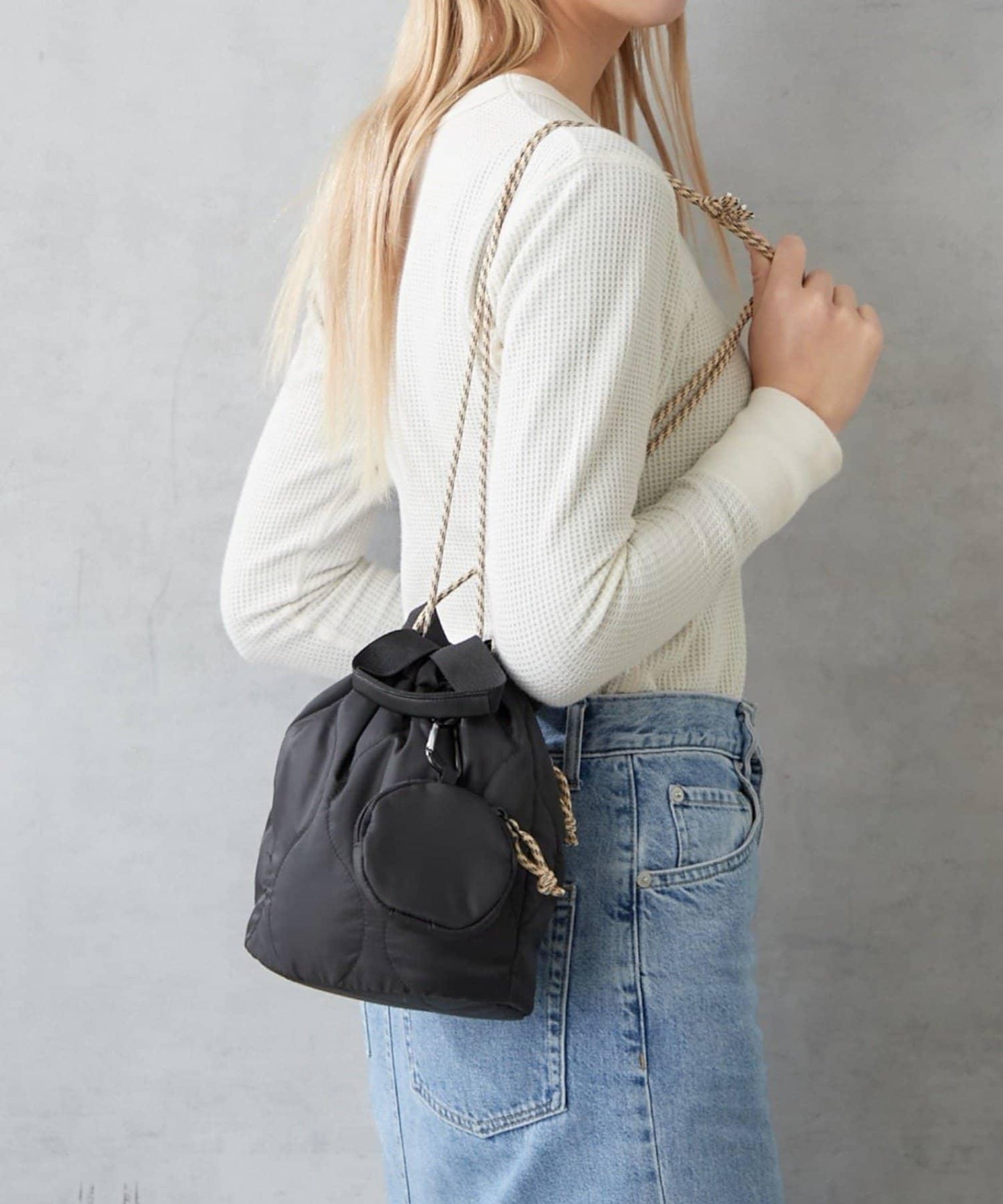 尼龍絎縫2WAY束口包 附迷你收納包