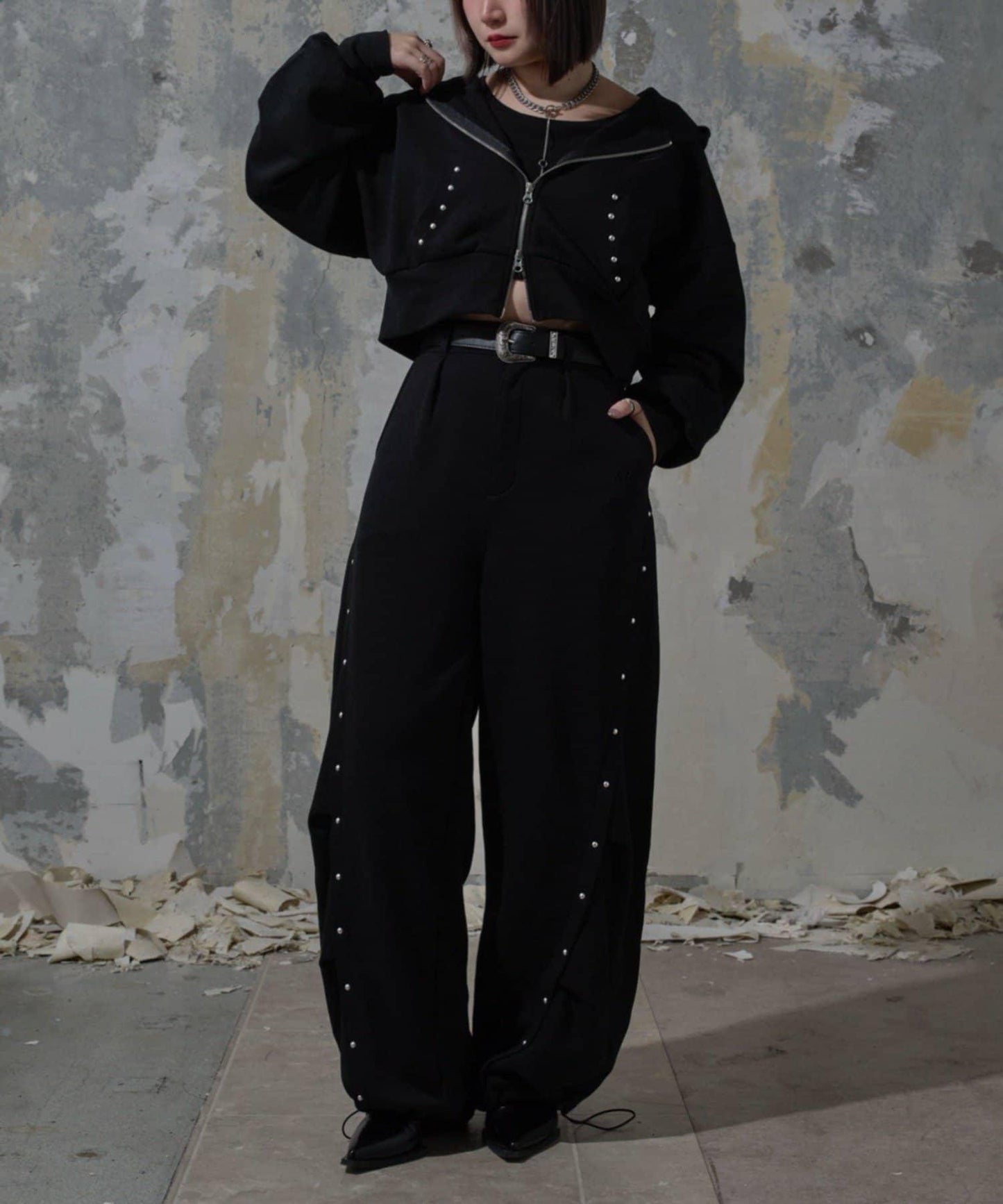 【Mavie..7】鉚釘裝飾衛衣連帽衫