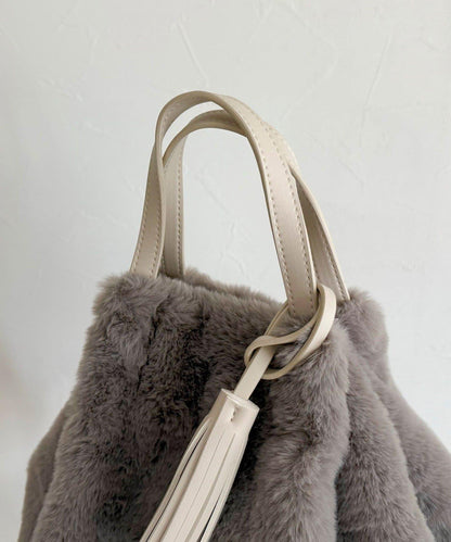 帶流蘇環保仿皮草兩用托特包