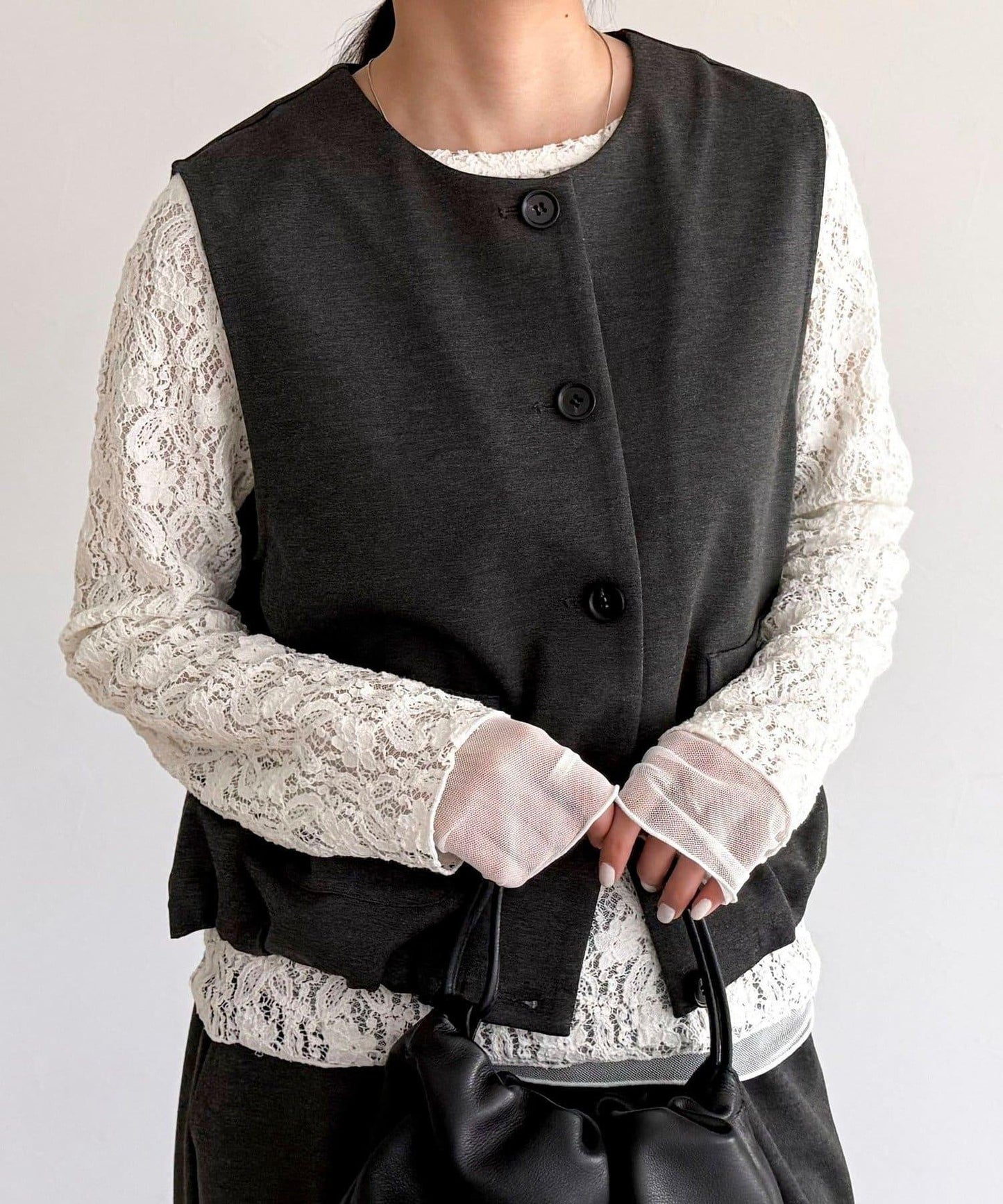 網紗拼接蕾絲長袖T恤