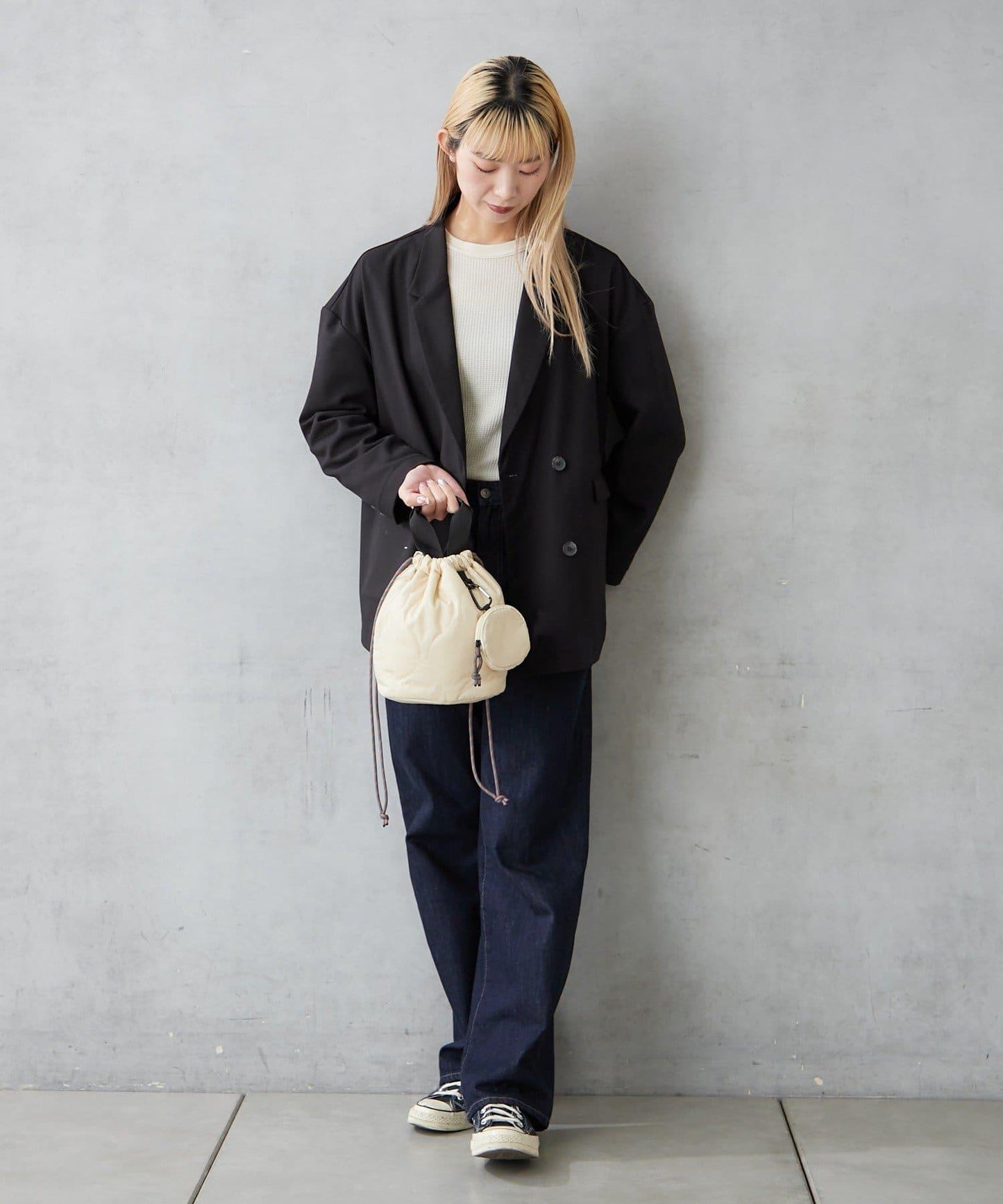 尼龍絎縫2WAY束口包 附迷你收納包