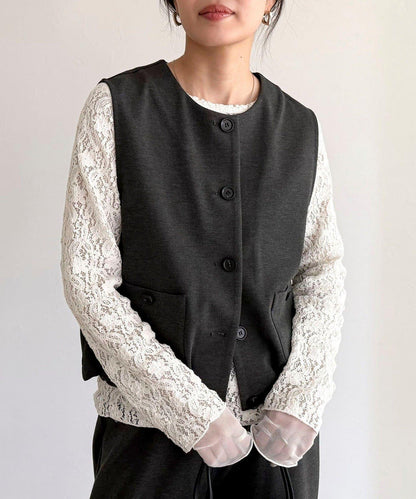 網紗拼接蕾絲長袖T恤