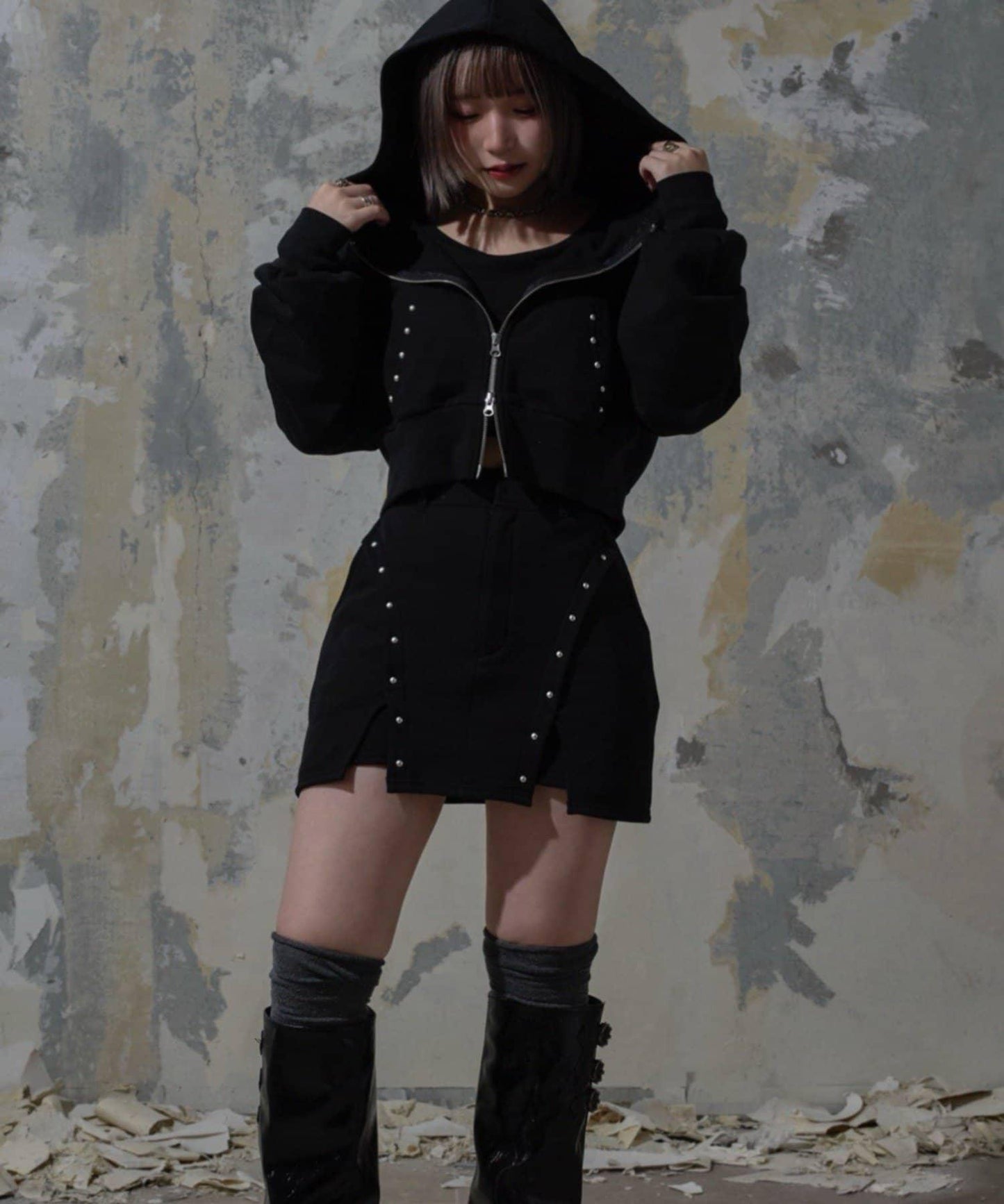 【Mavie..7】鉚釘裝飾衛衣連帽衫