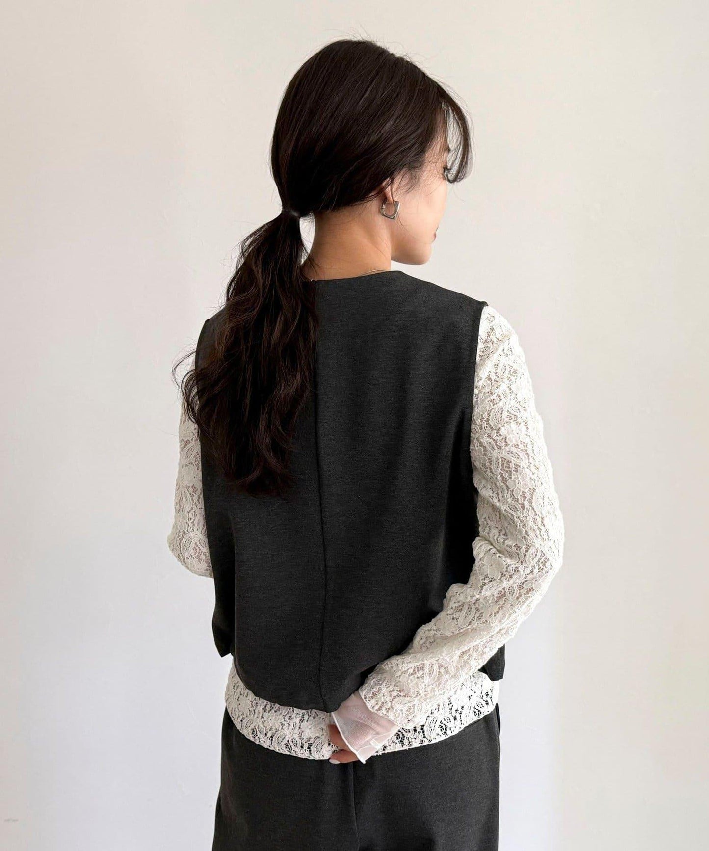 網紗拼接蕾絲長袖T恤