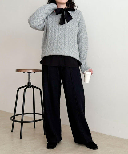 蓬鬆花紋針織套頭衫