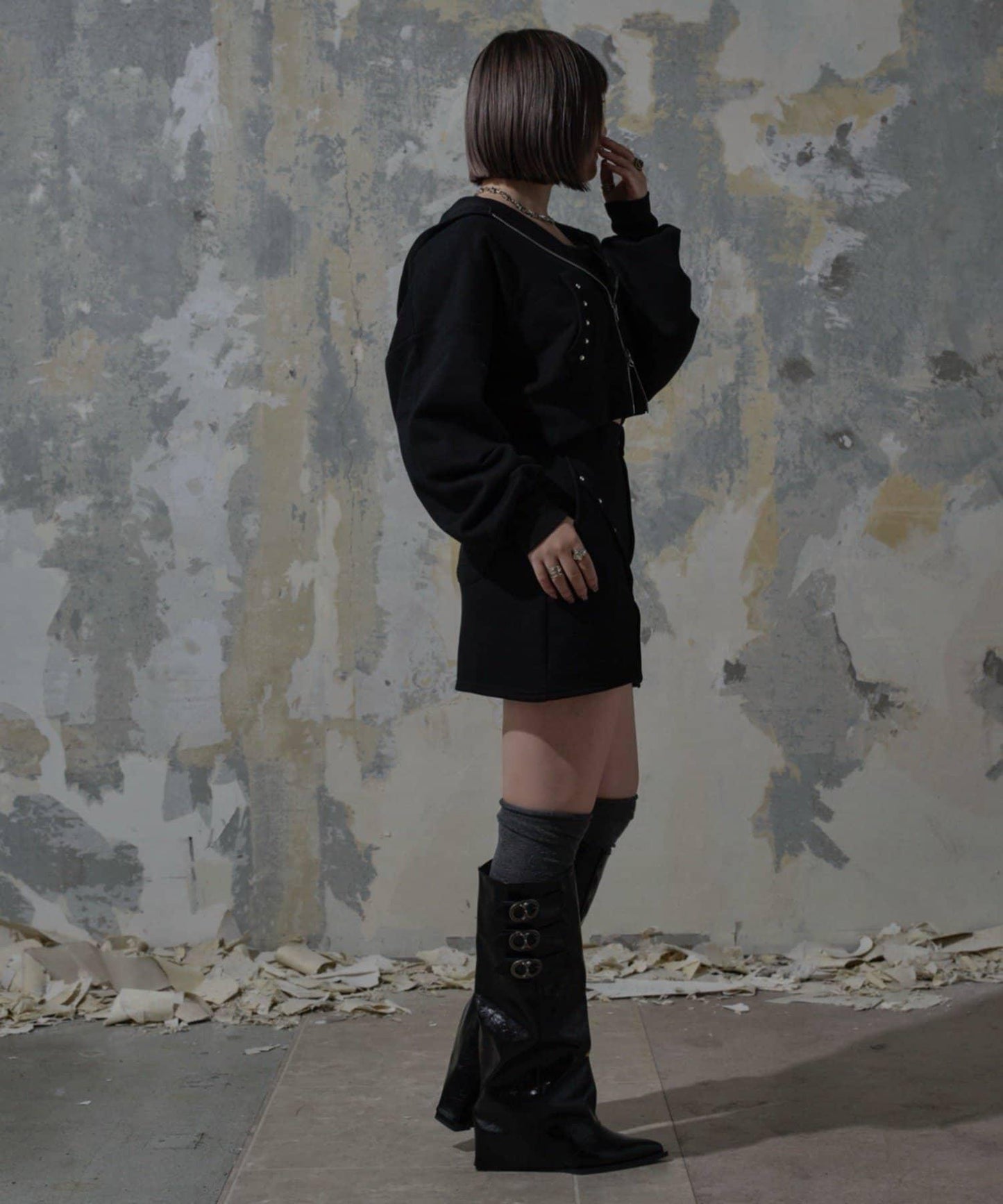 【Mavie..7】鉚釘裝飾衛衣連帽衫