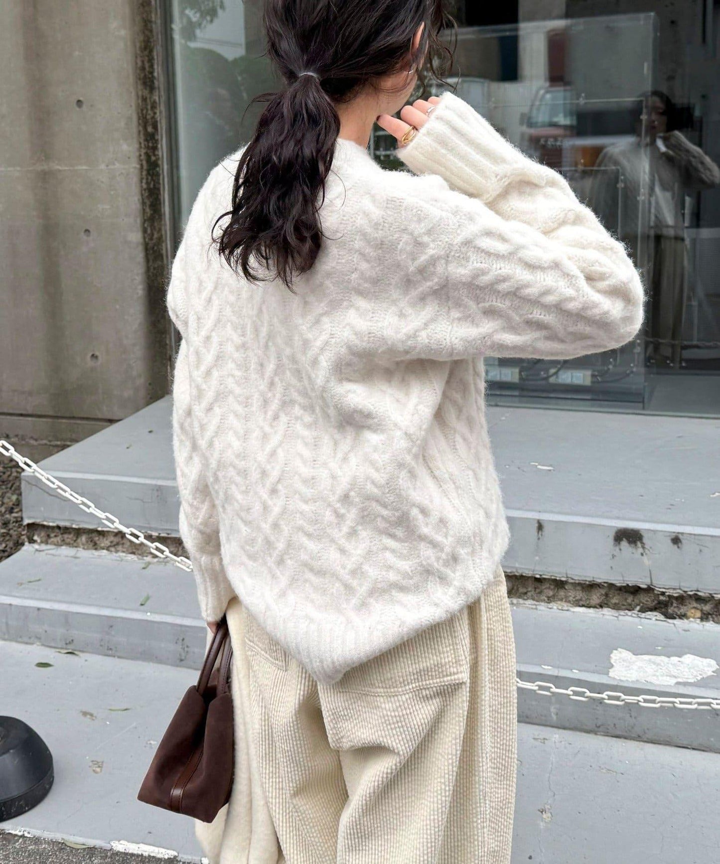 蓬鬆花紋針織套頭衫