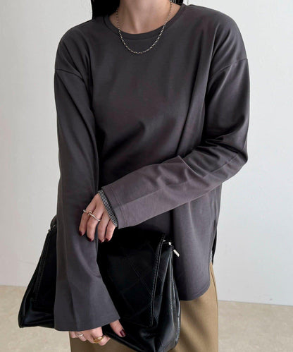 順滑圓弧下襬長袖T恤