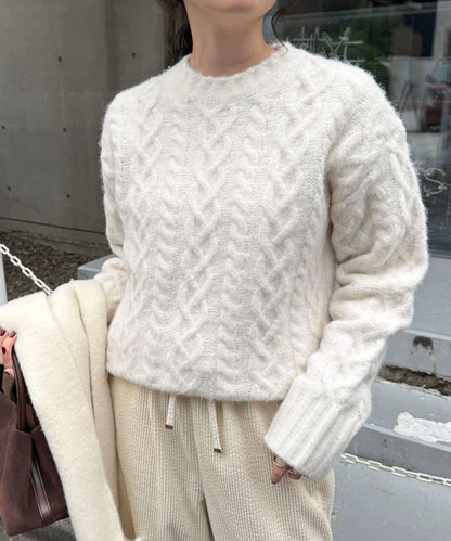 蓬鬆花紋針織套頭衫