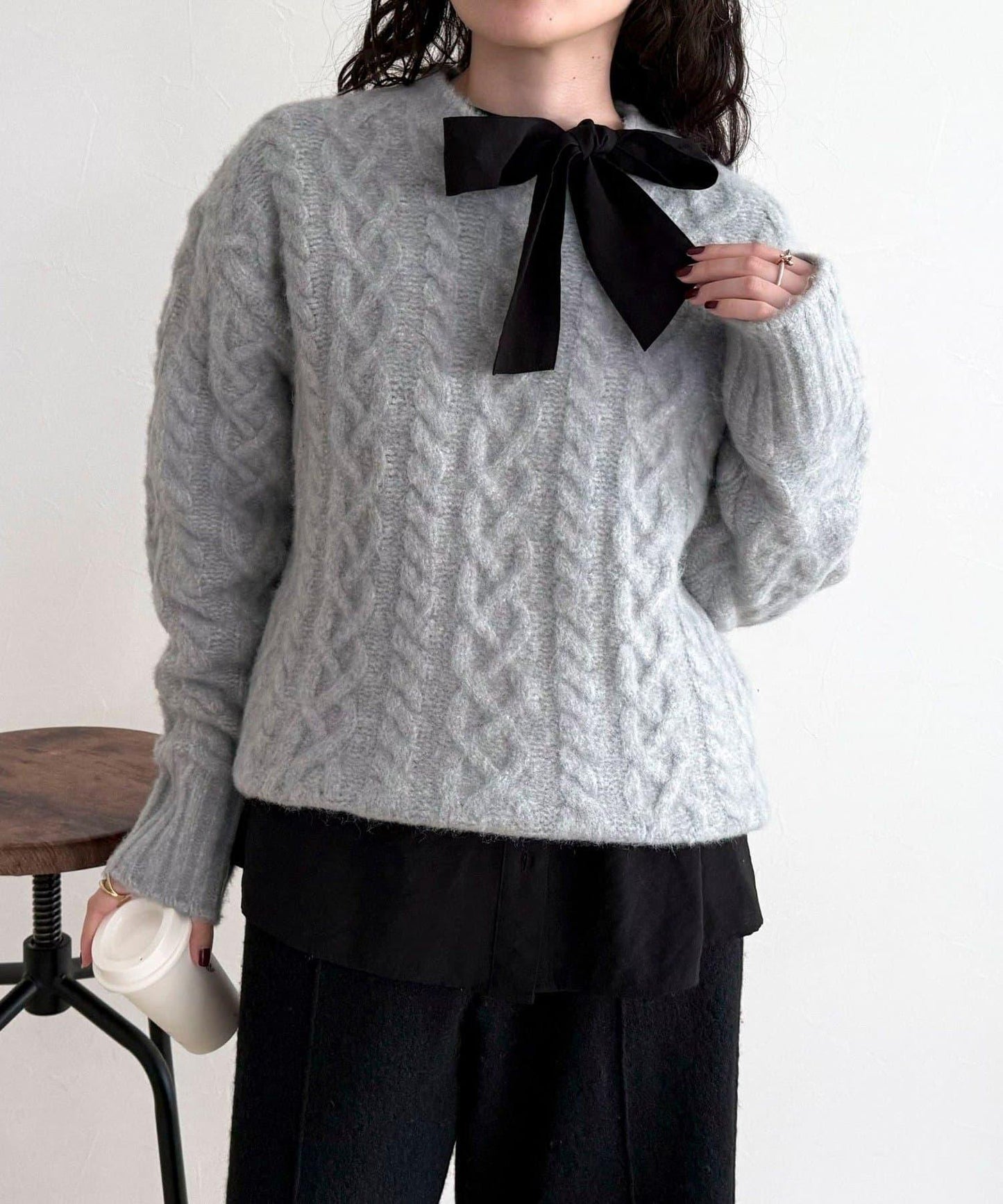 蓬鬆花紋針織套頭衫