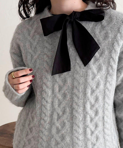 蓬鬆花紋針織套頭衫