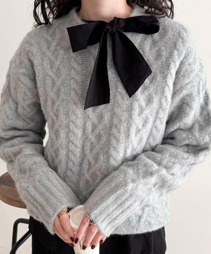 蓬鬆花紋針織套頭衫