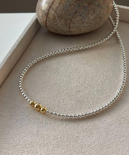 《スターリングシルバー/ゴールドメッキ使用》金色頂端納瓦霍珍珠3×40項鍊