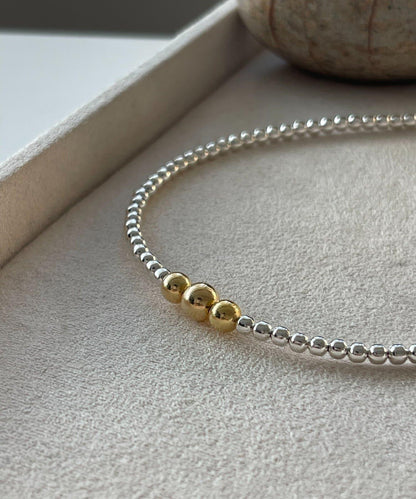 《スターリングシルバー/ゴールドメッキ使用》金色頂端納瓦霍珍珠3×40項鍊