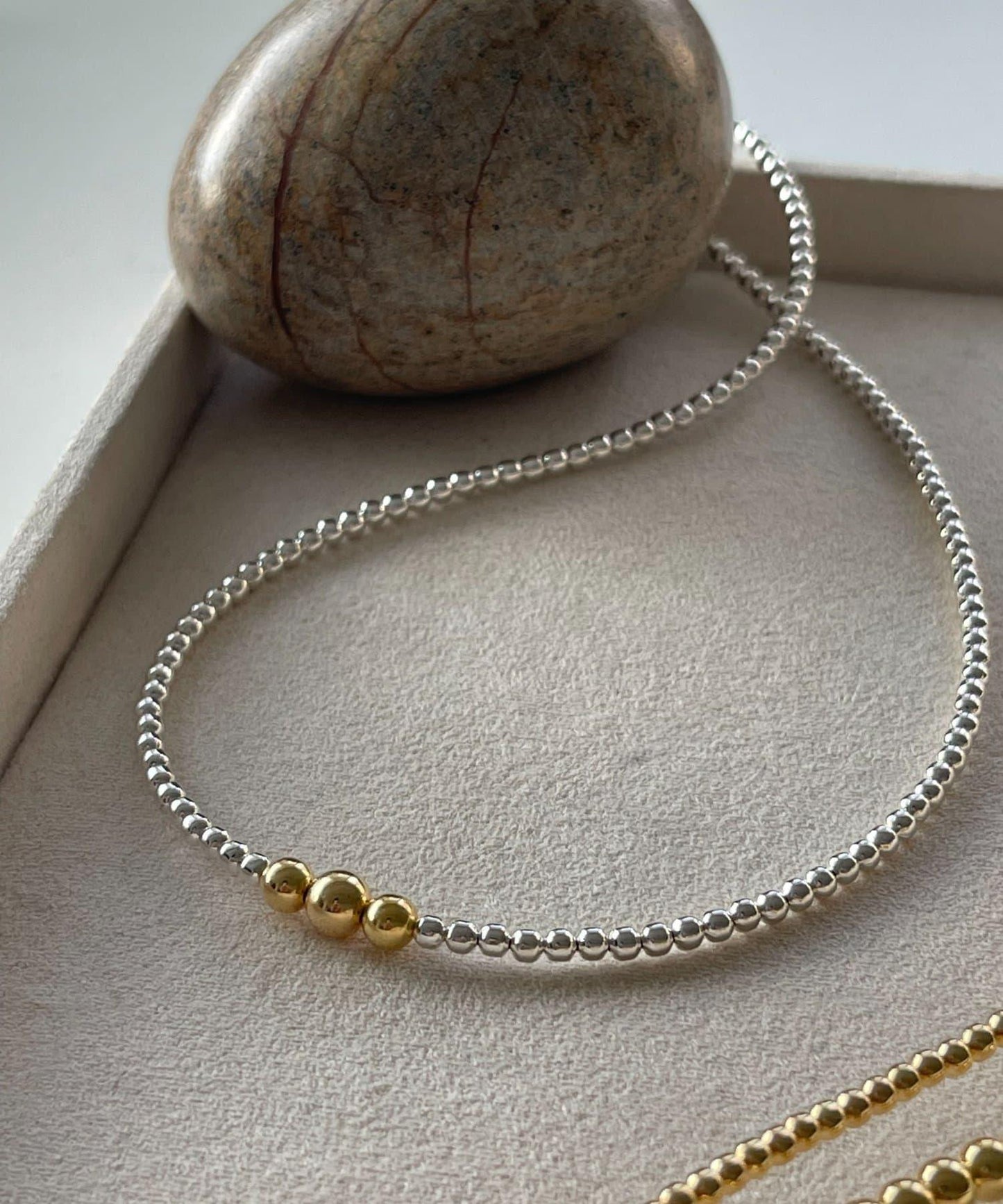 《スターリングシルバー/ゴールドメッキ使用》金色頂端納瓦霍珍珠3×40項鍊