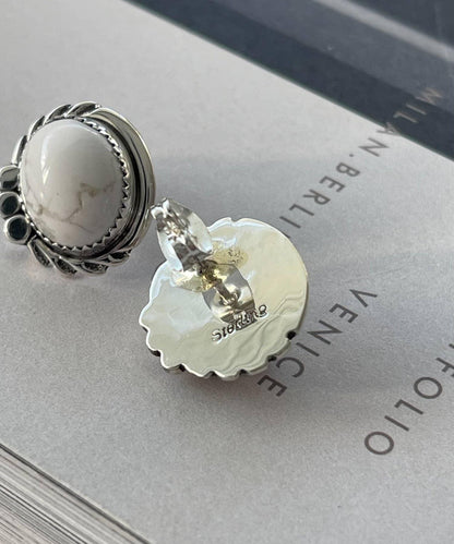 《スターリングシルバー使用》橢圓形寶石耳釘