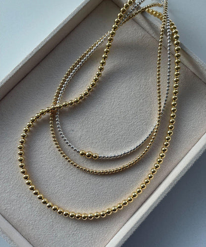 《スターリングシルバー/ゴールドメッキ使用》金色頂端納瓦霍珍珠3×40項鍊