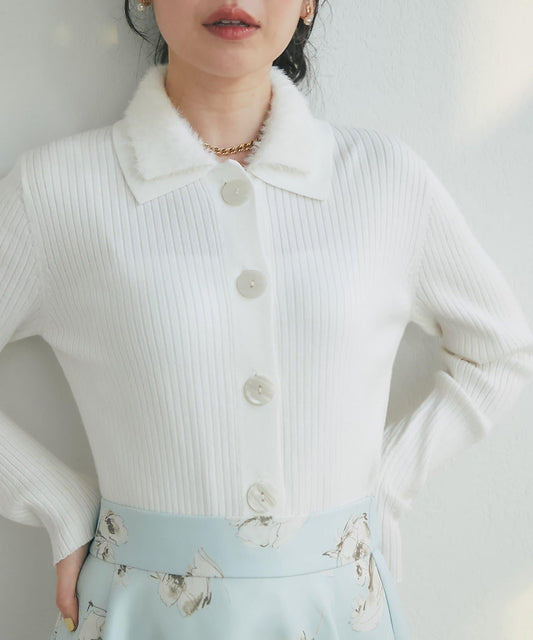 毛絨翻領羅紋針織開衫