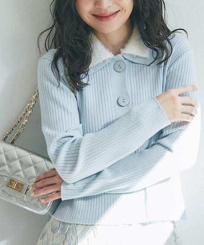 毛絨翻領羅紋針織開衫