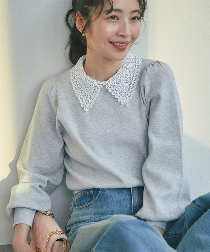 蕾絲領針織衫