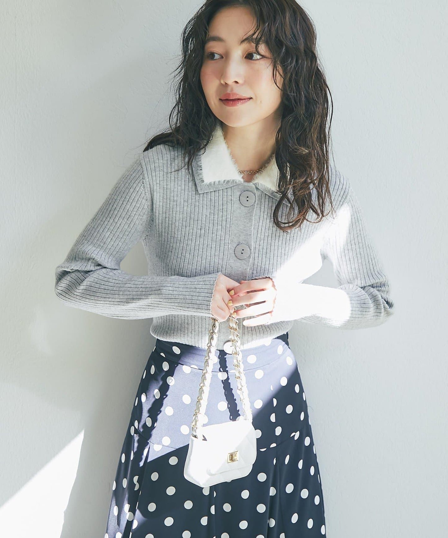 毛絨翻領羅紋針織開衫