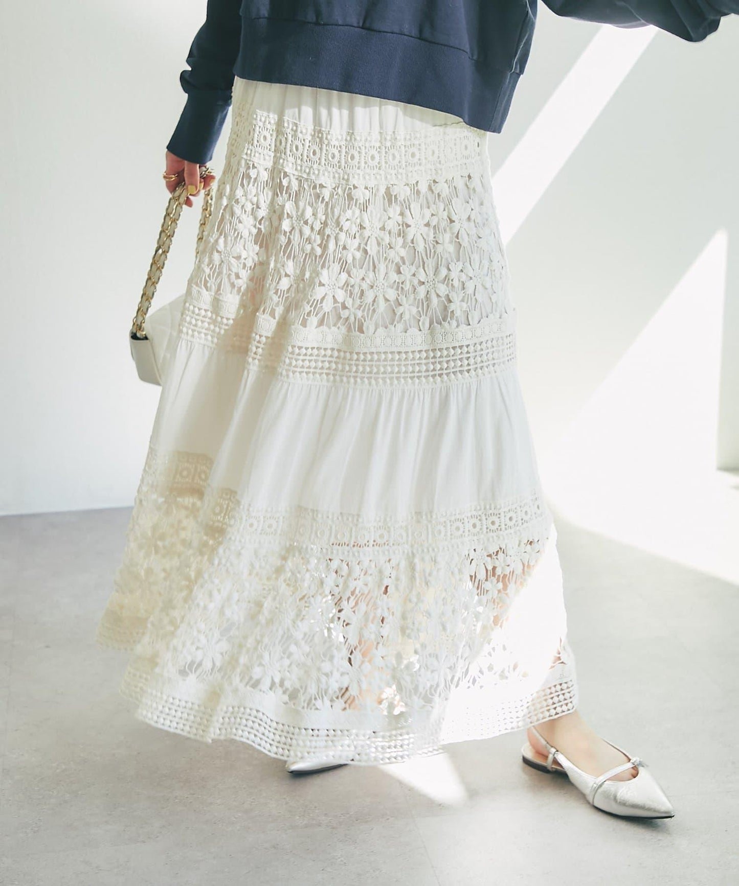 【復刻！】棉質蕾絲層疊長裙