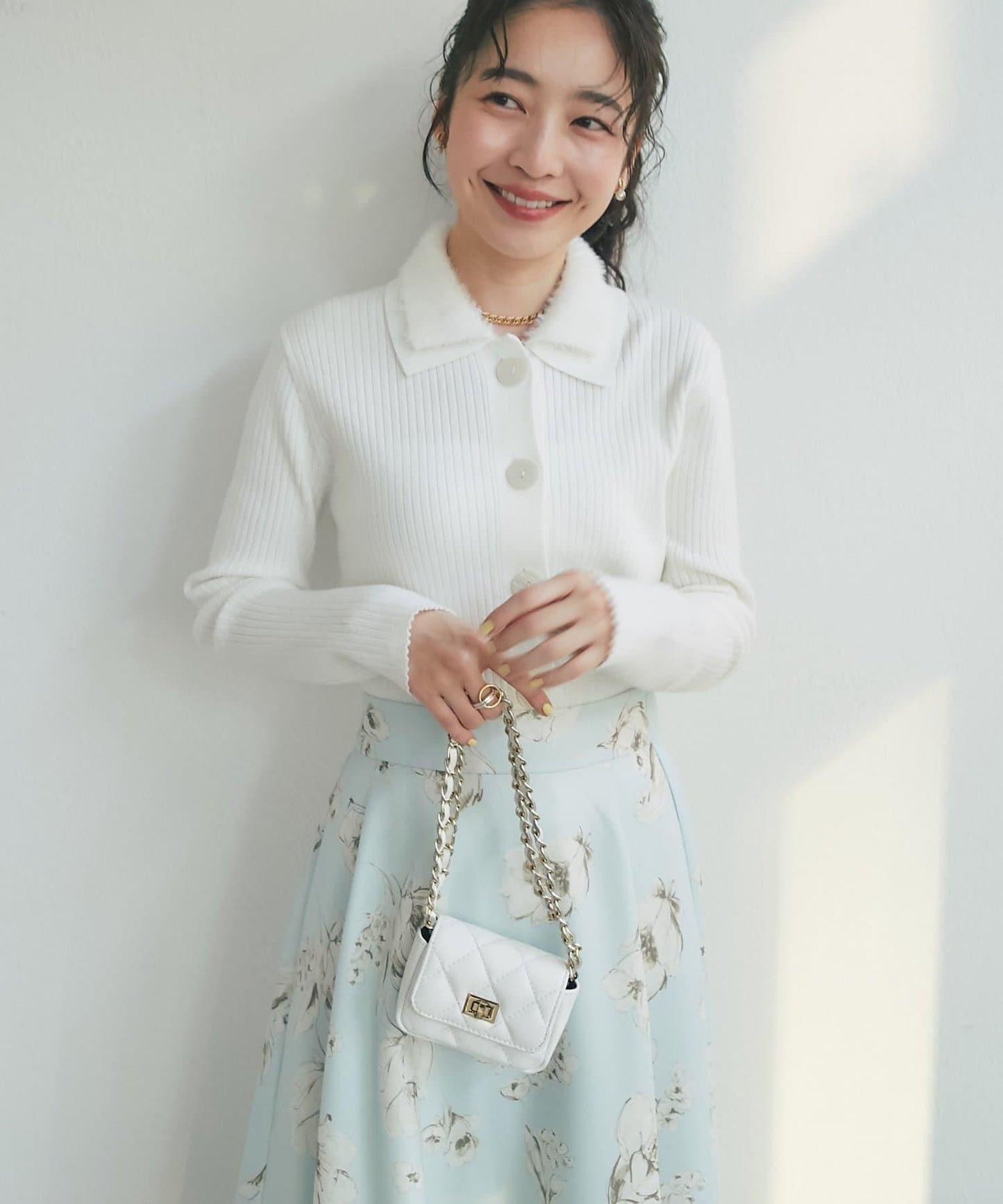 毛絨翻領羅紋針織開衫