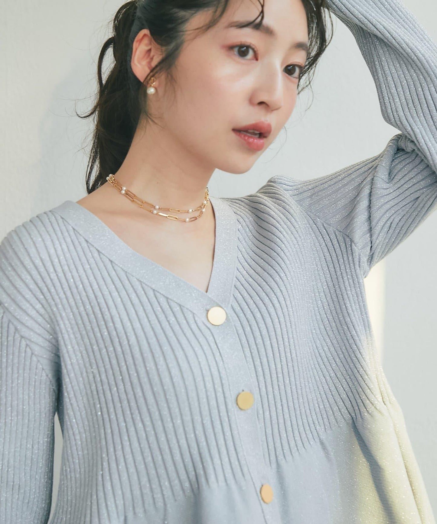 亮片荷葉邊前後兩穿開衫