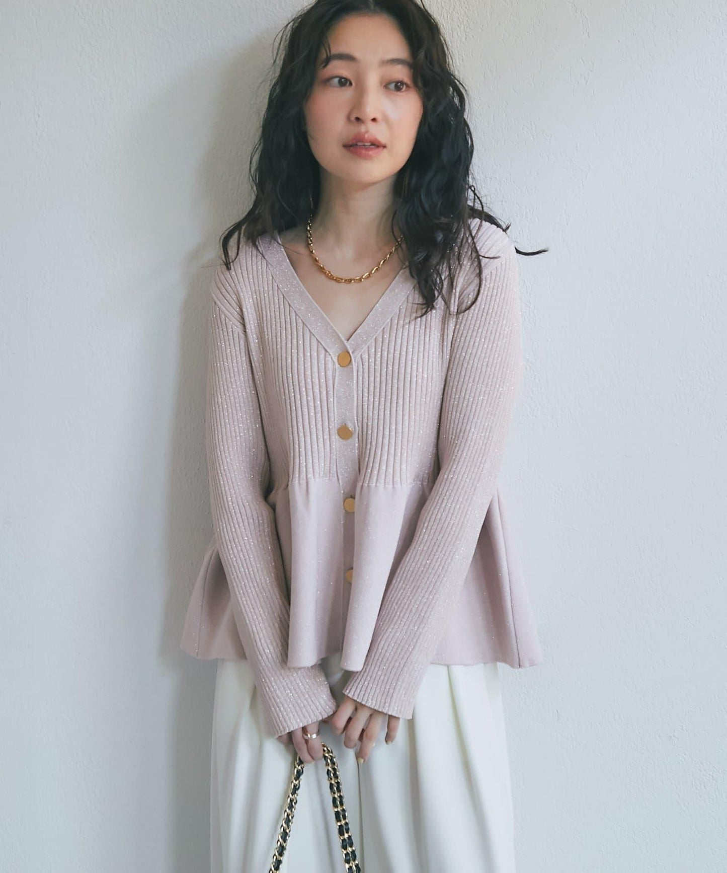 亮片荷葉邊前後兩穿開衫