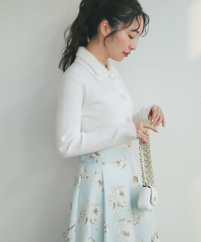 毛絨翻領羅紋針織開衫