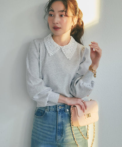 蕾絲領針織衫