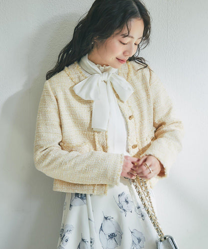 帶蝴蝶結領褶皺收腰襯衫