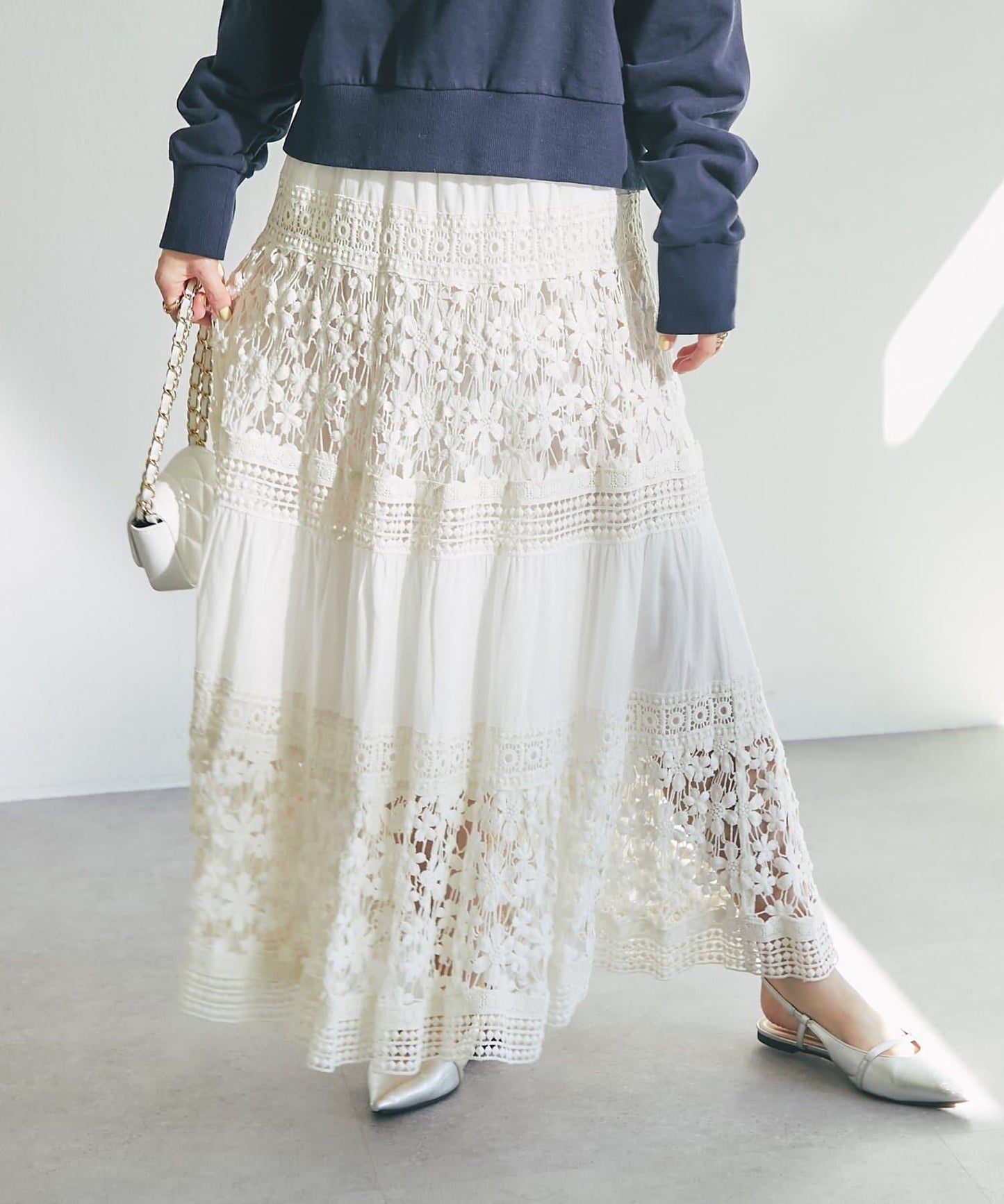 【復刻！】棉質蕾絲層疊長裙