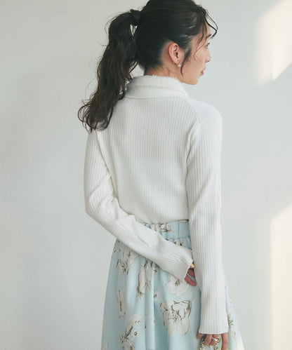 毛絨翻領羅紋針織開衫